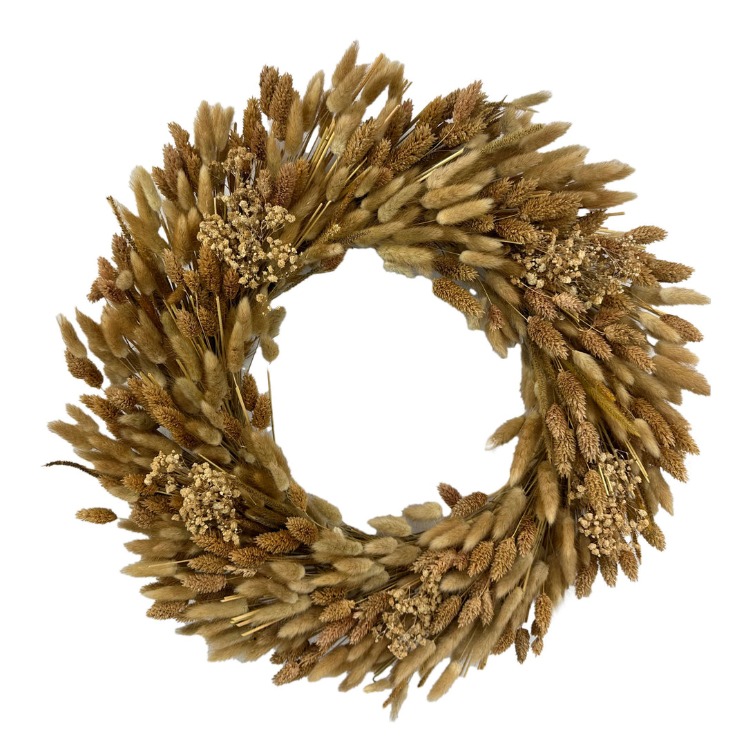 Golden Preserved Dried Wheat Grass Wreath 21"