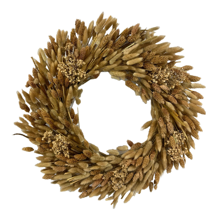 Golden Preserved Dried Wheat Grass Wreath 21" - Bloom and Petal