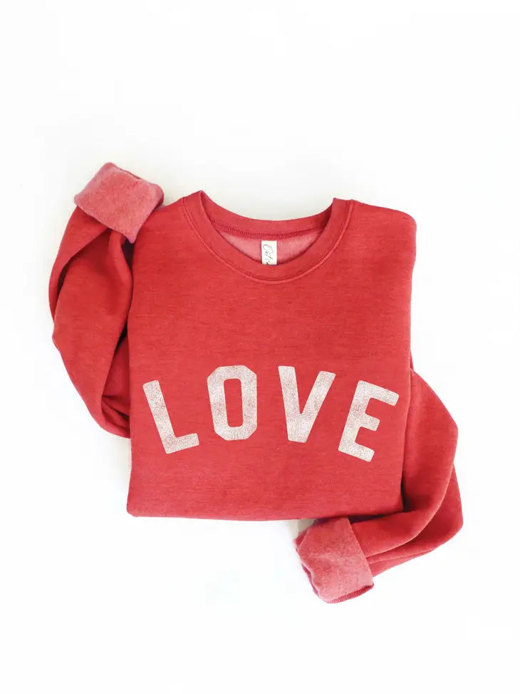 LOVE Graphic Sweatshirt- Cranberry Heather - Bloom and Petal