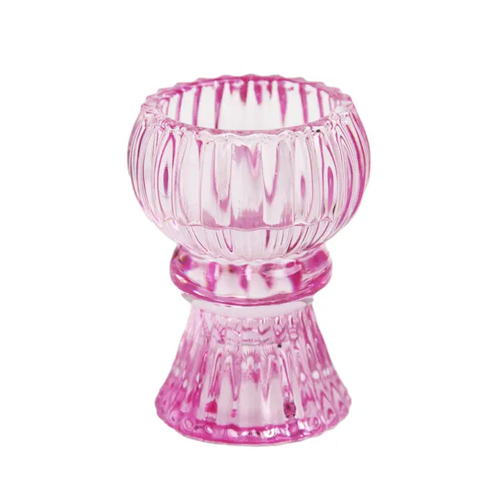 Small Pink Glass Candlestick Holder