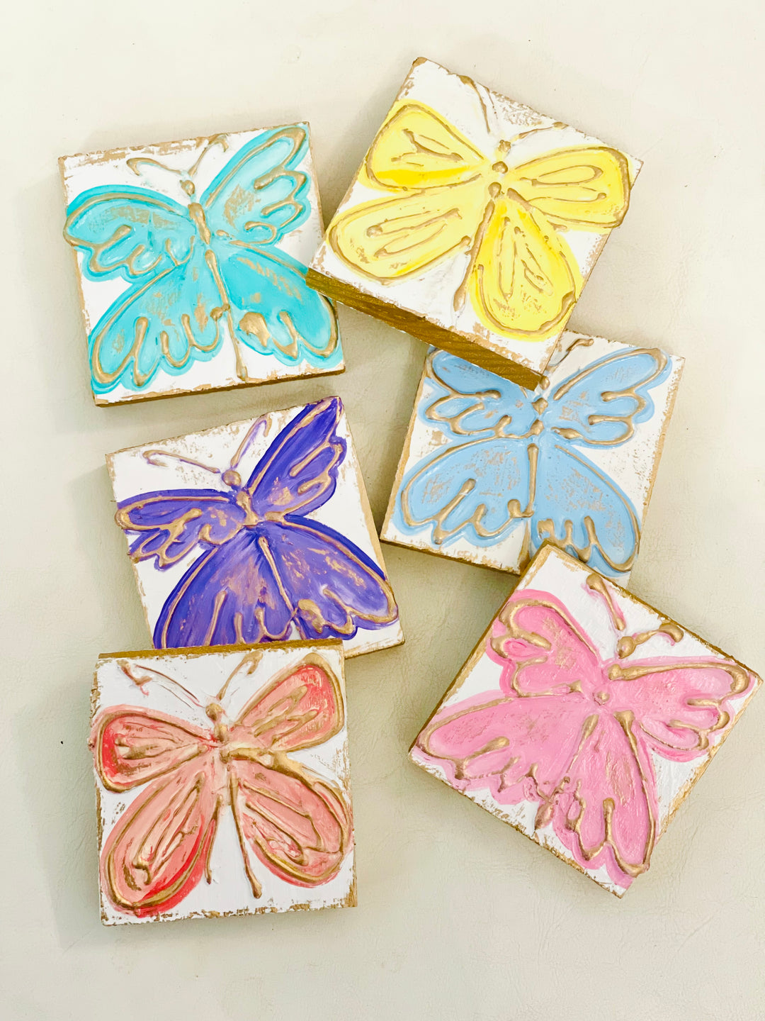 Textured Painted Butterfly Wood Block - Bloom and Petal