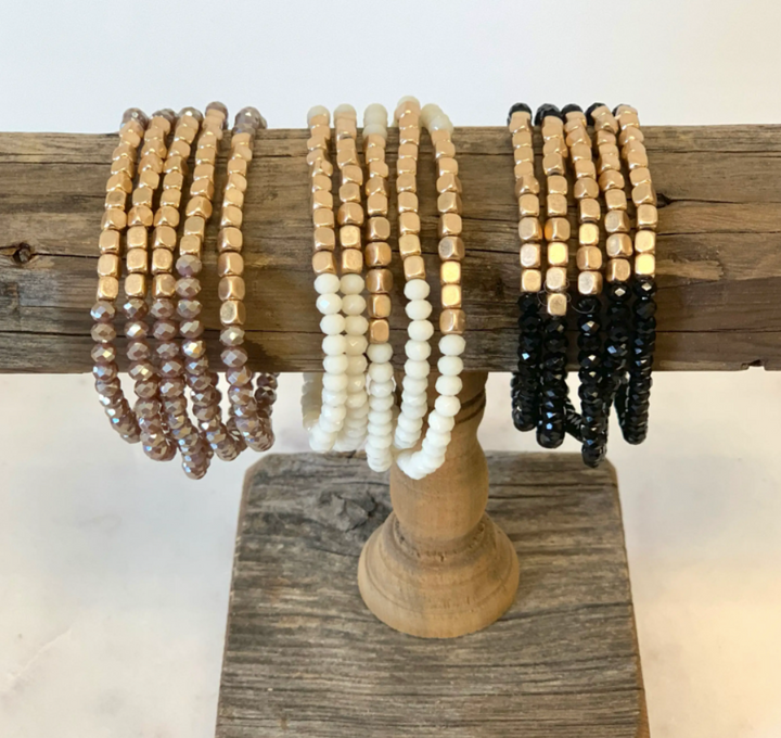 Five Strand Stone and Gold Bracelet Stack - Bloom and Petal