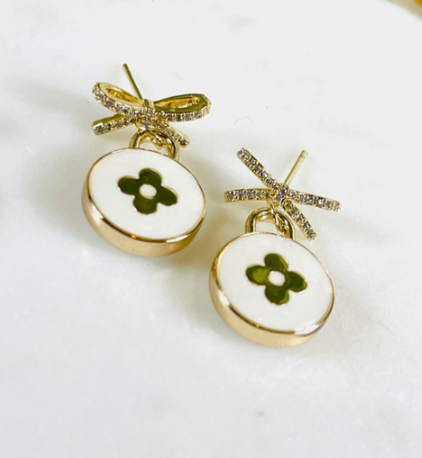 Beautiful Bow Blossom Earrings- White - Bloom and Petal