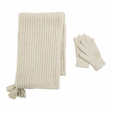 Cream Stonewash Chenille Scarf & Glove Set