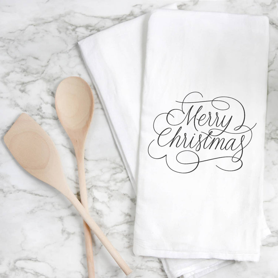 Merry Christmas Script Tea Towel - Bloom and Petal