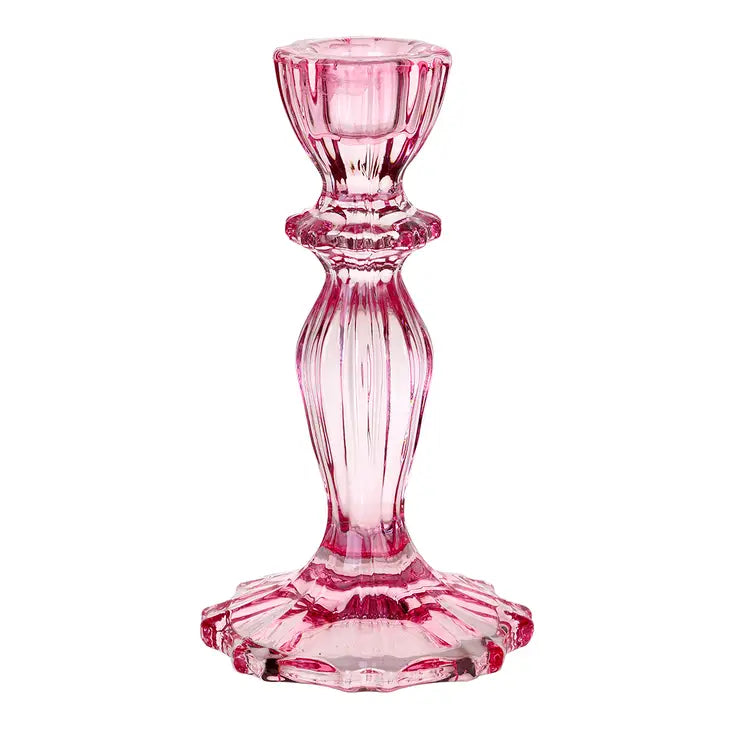 Pink Glass Candlestick Holder - Bloom and Petal