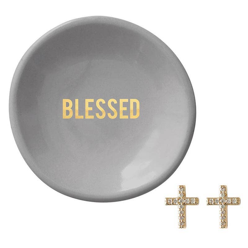 Ceramic Ring Dish & Earrings - Blessed - Bloom and Petal
