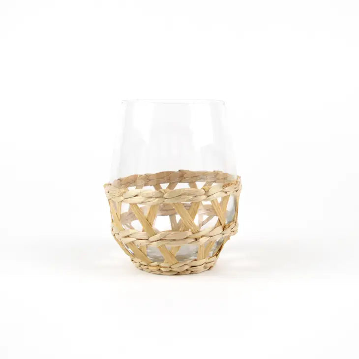 Rattan Stemless Wine Glasses- Sold Individually - Bloom and Petal