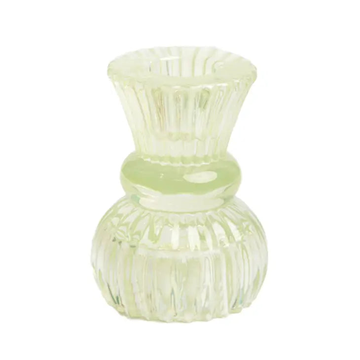 Small Light Green Glass Candlestick Holder - Bloom and Petal