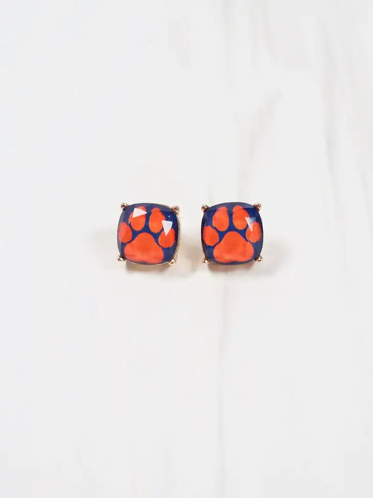 Paw Print Stud Earrings- Navy & Orange - Bloom and Petal