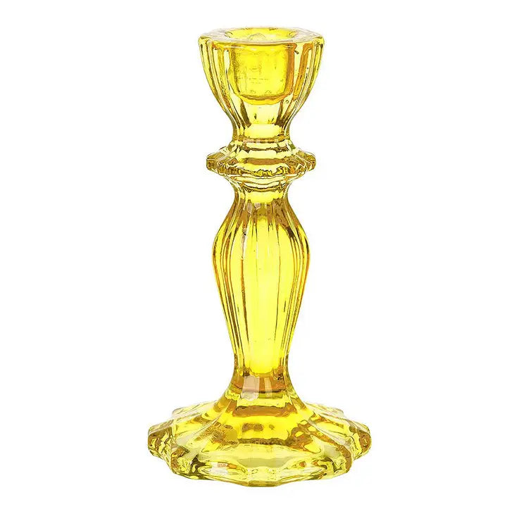 Yellow Glass Candlestick Holder - Bloom and Petal