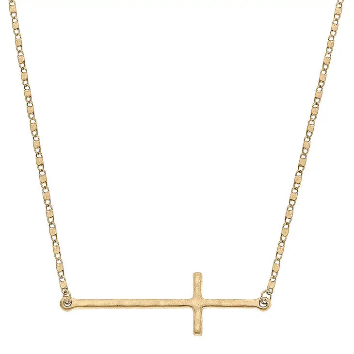 Carmi Cross Necklace in Worn Gold - Bloom and Petal