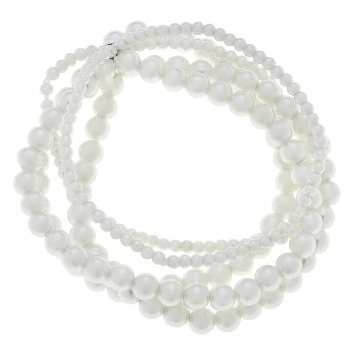 Theresa Pearl Multi Strand Stretch Bracelet in Ivory - Bloom and Petal