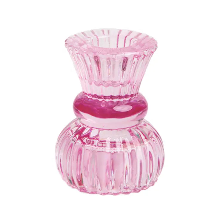 Small Pink Glass Candlestick Holder - Bloom and Petal