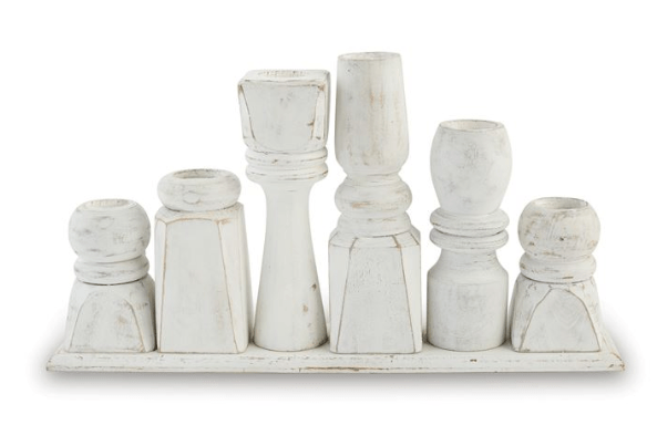 Mudpie White Washed Candlestick Display
