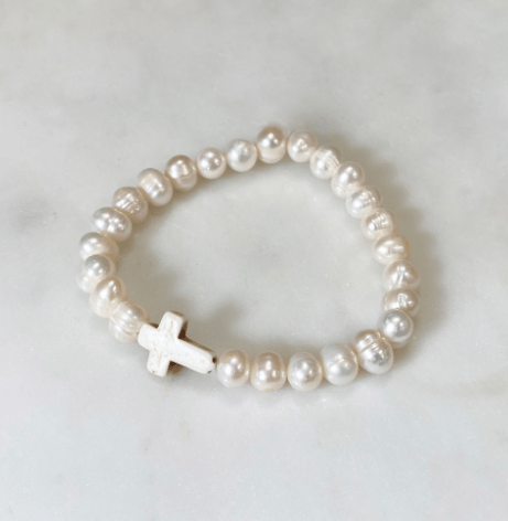 TRS Jewelry Maria Cross Pearl Bracelet White